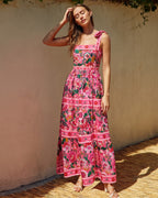 Pink Floral Paradise Print One Piece Swimsuit and Skirt
