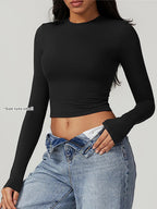 Women's Solid Round Neck Compression Sports Tee