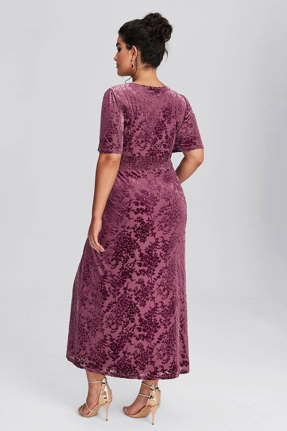 Curveins Plus Size Mauve Velvet Floral Maxi Dress