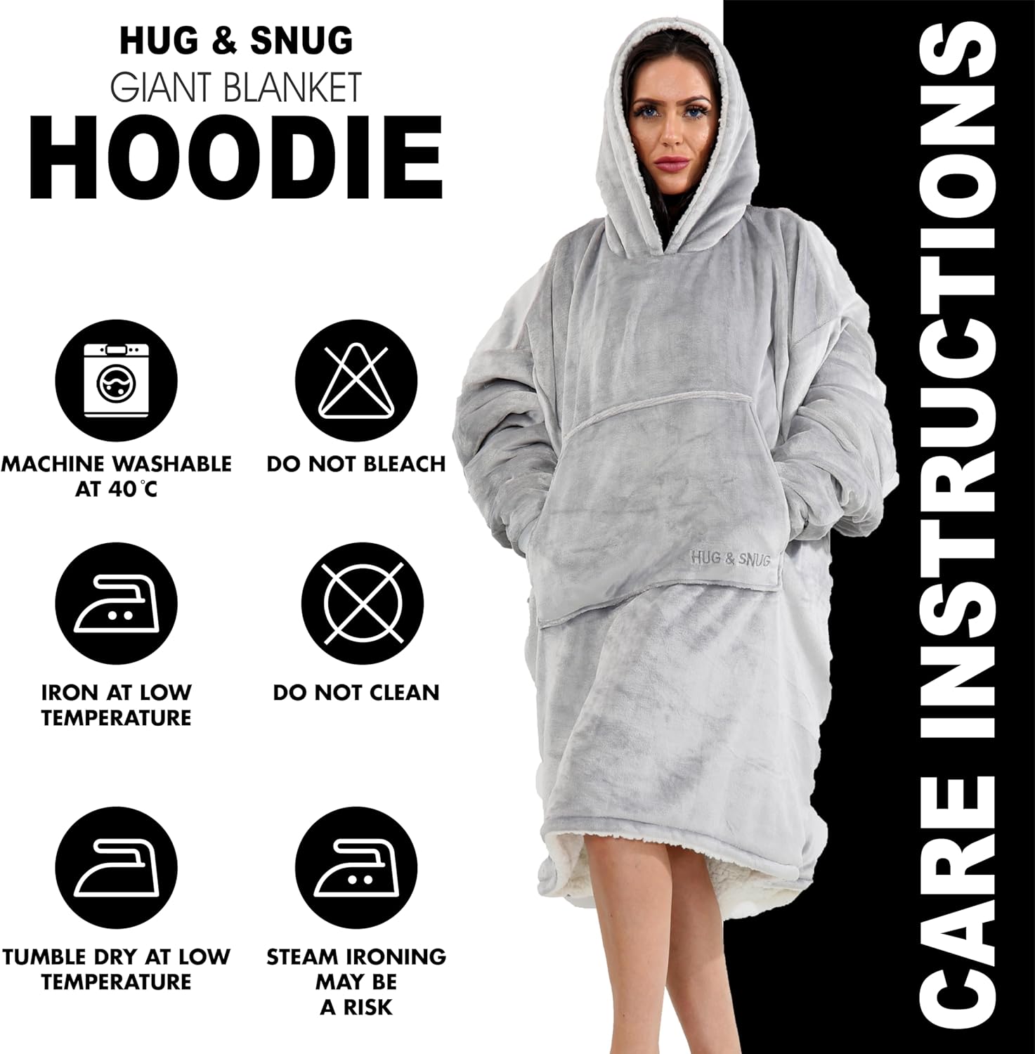 Oversized Hoodie Blanket Men Women, Ultra Soft Sherpa Fleece Warm Cosy Wearable Throw Sweatshirt Snuggle Oodies for Adults Teens with Big Pocket