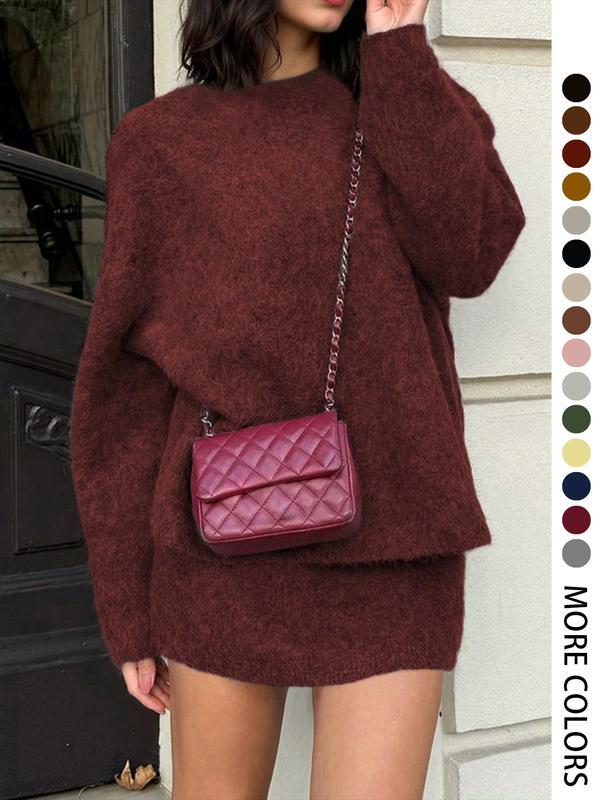 Autumn Winter Women's Stylish Commuter Two-Piece Set, Casual Elegance with Knitted Top and Skirt, Perfect for Fashionable Outings, Womenswear