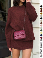 Autumn Winter Women's Stylish Commuter Two-Piece Set, Casual Elegance with Knitted Top and Skirt, Perfect for Fashionable Outings, Womenswear