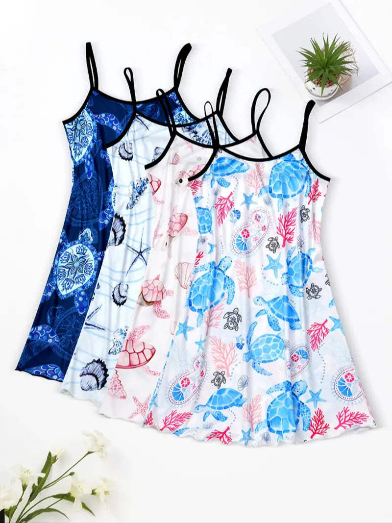 Women's All Over Print Cami Nightdress, Casual Soft Comfortable Spaghetti Strap Nightgown for All Seasons, Lady's Sleepwear for Indoor Wear, Breathable Sleep Dress