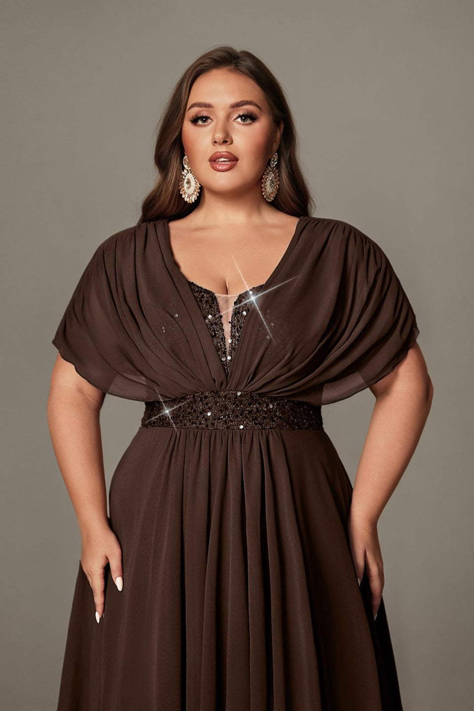 Curveins Plus Size V-Neck Short Sleeve Asymmetrical A-Line Maxi Dress