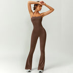 Women's Halter Neck Bodycon Flared Leg Jumpsuit – Stylish & Comfortable for Fitness & Fashion,Stylish & Comfortable Athleisure Outfit, Butt Lifting, High Waist Workout Gym Clothing Stretchable Activewear,jumpsuit women