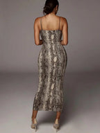 Women's All Over Leopard Print Asymmetrical Cami Dress, Elegant Sleeveless Spaghetti Strap Bodycon Dress for Party Club Night Out, Fashion Sundress, Ladies Summer Clothes, Midi Dress