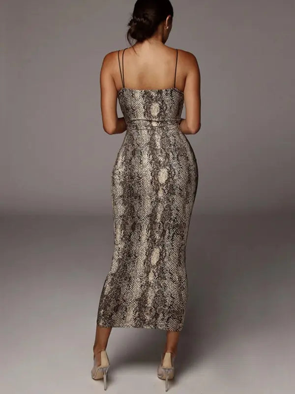 Women's All Over Leopard Print Asymmetrical Cami Dress, Elegant Sleeveless Spaghetti Strap Bodycon Dress for Party Club Night Out, Fashion Sundress, Ladies Summer Clothes, Midi Dress