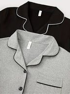 Women's Lapel Cardigan Set, Casual Loose-Fitting Long Sleeve Knitwear, Fall & Winter Home Wear, 2-Piece
