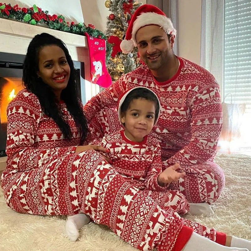Red Long Sleeve Matching Family Christmas Pyjamas
