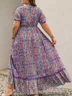 Plus Size Short-Sleeve Floral Print Dress