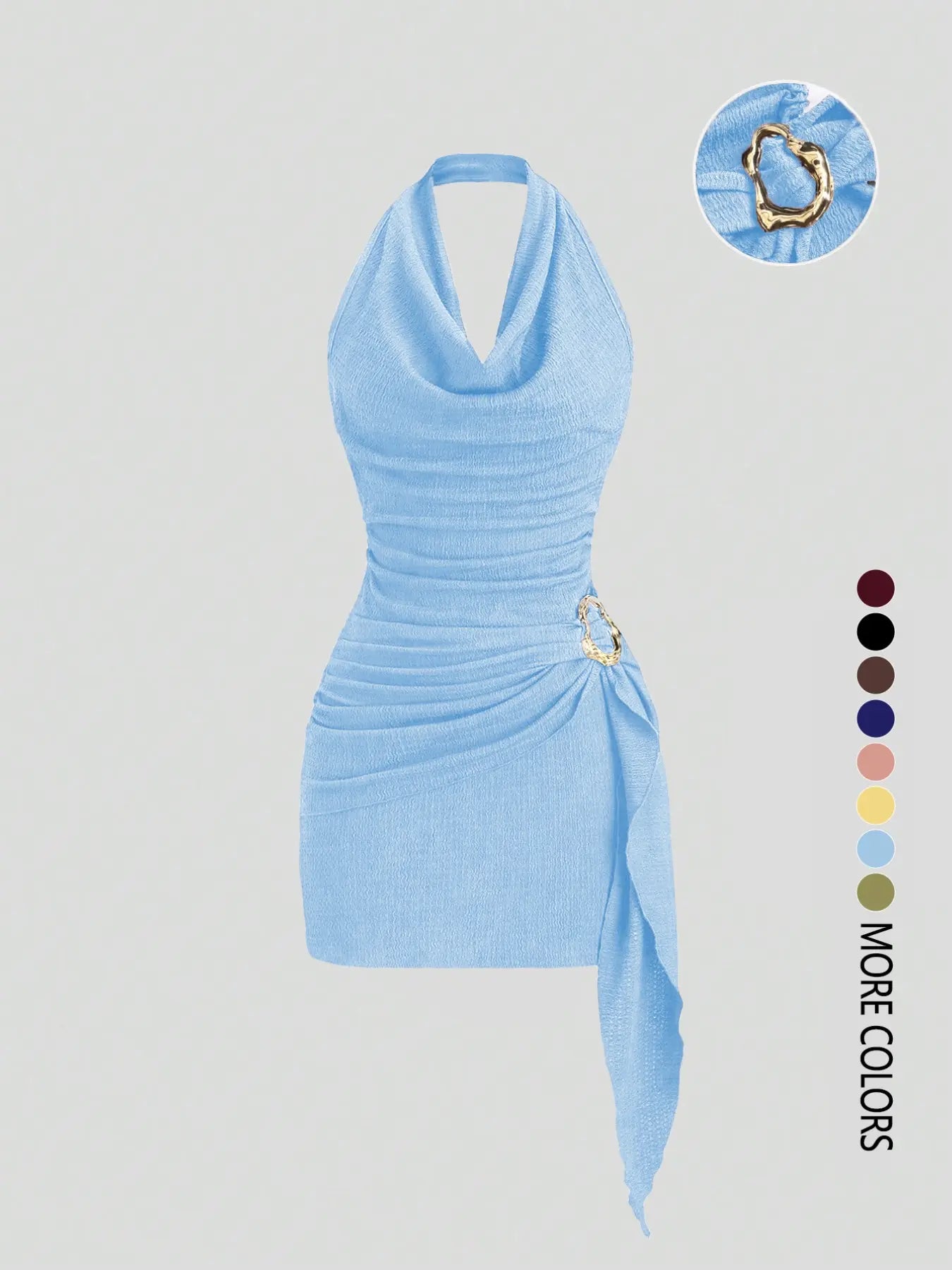 Women's Fashion Solid Color Ruched Halter Dress