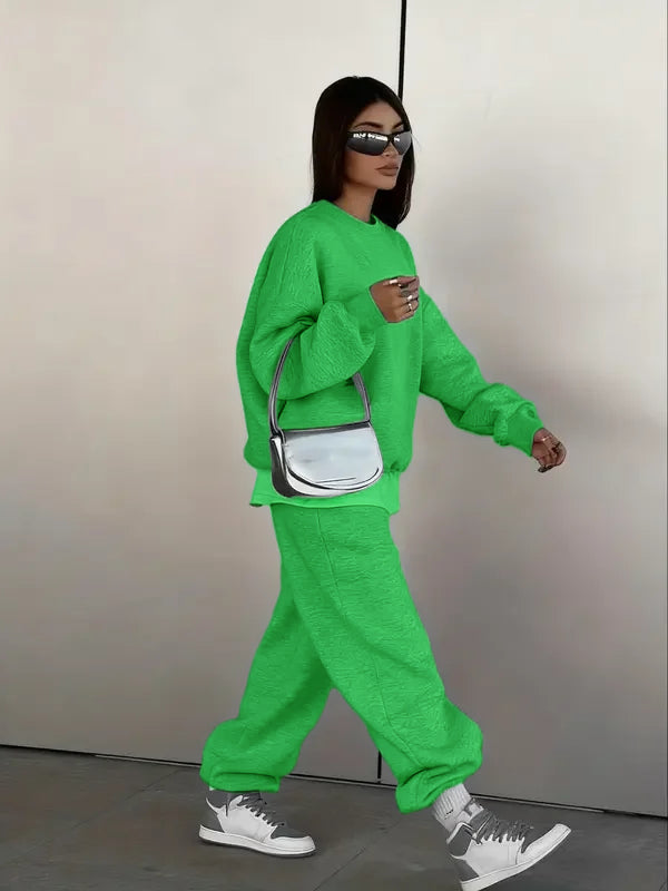 Women's Two-Piece Set Round Neck Sweatshirt and Loose Jogger Pants, Street Hip-Hop Casual Sporty, Fall & Winter Fashion