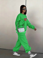 Women's Two-Piece Set Round Neck Sweatshirt and Loose Jogger Pants, Street Hip-Hop Casual Sporty, Fall & Winter Fashion