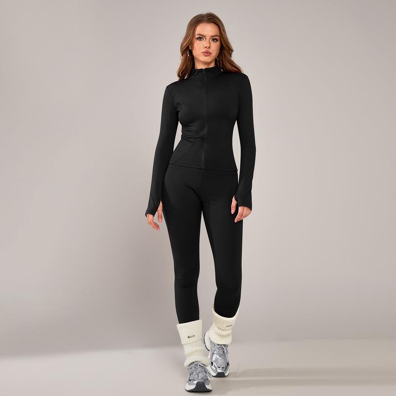 Women's Full Zip Long Sleeved Sports Jacket Slim Fit Quick Dry Stretch Fabric with Thumb Holes for Running Yoga Gym Workout Outfits Activewear