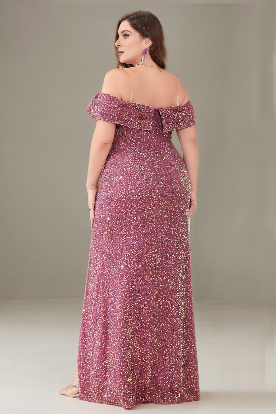 Curveins Plus Size Off Shoulder Sequin Formal Dress