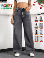 Women's Elastic Waist Pocket Button Denim Jeans, Casual Fashion Comfortable Pants for All Seasons, Perfect for Any Leisure Occasion, Denim Clothing