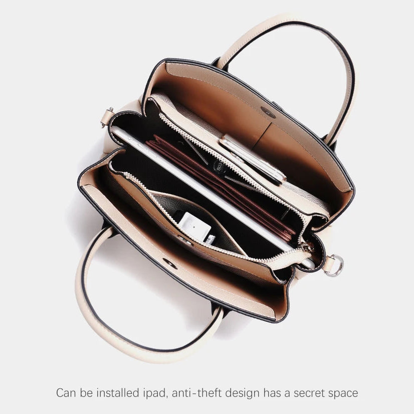 Women’s White Leather Top Handle Bag