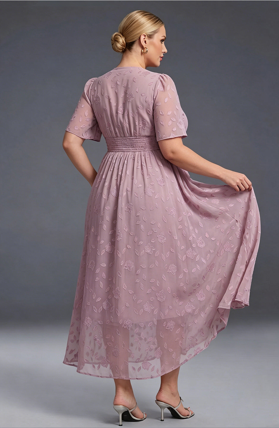 Curveins Plus Size V-Neck High-Waist Pleated Maxi Dress