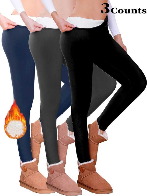 Women's Fleece Lined Lamb Velvet Leggings, High Waist Sporty Style, Fall & Winter Warmth, Tight-Fitting Plain Design, S-Xxl Sizes(gift) Fabric Womenswear
