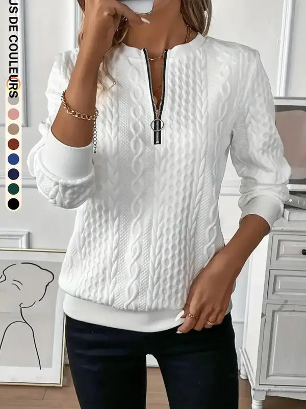 Women's Plain Textured Half Zip Up Sweatshirt, Casual Long Sleeve Round Neck Pullover for Fall & Winter, Ladies Clothes for Daily Wear