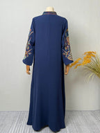 Elegant Muslim Women's Long Robe with Colorful Embroidery, Perfect for All Seasons, Stylish and Comfortable Clothing