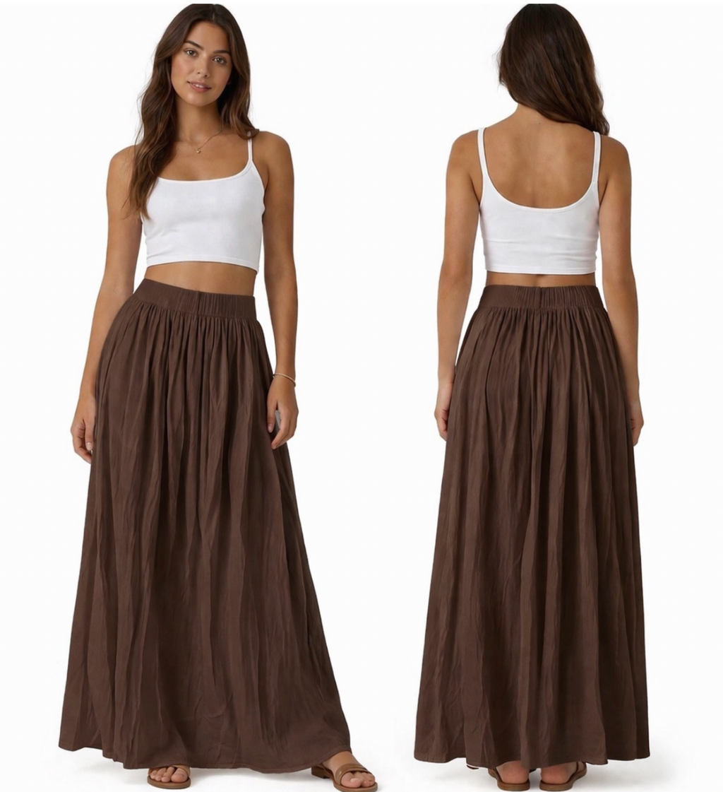 Jupe longue fluide taille haute – coupe ample élégante avec taille élastique confortable look chic et moderne