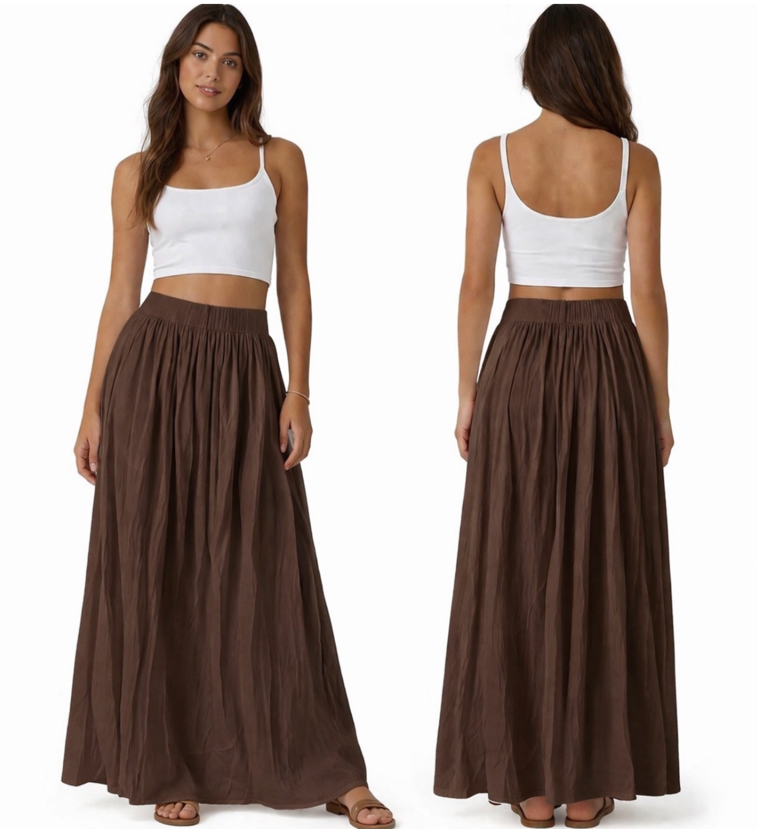 Jupe longue fluide taille haute – coupe ample élégante avec taille élastique confortable look chic et moderne