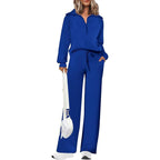 Women's Casual 2-Piece Sweatsuit Set - Half Zip Pullover Sweatshirt & Wide Leg Pants with Drawstring - Matching Tops & Sweatpants for Comfort