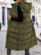 Women's Long Puffer Vest with Quilted Hood and Button Down Closure for Winter Coat 2025 - Tops, Womenswear