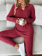 2pcs/Set Women's Casual  Plush Rib-Knit Long Sleeve T-Shirt And Leggings Suit, Autumn/Winter