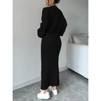 Women's Solid Button Front Sweater & Long Skirt Two-piece Set, Casual Drop Shoulder Long Sleeve Knit Top & High Waist Skirt for Daily Outdoor Wear, Women's Knitwear for Fall & Winter
