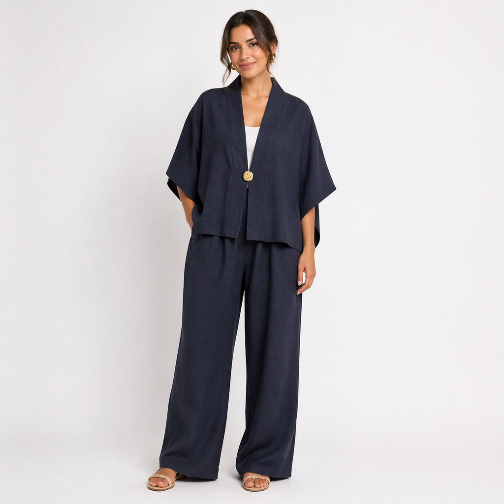 Ensemble femme oversize fluide 2 pièces – Kimono manches larges & pantalon taille élastique – Look chic confortableE
