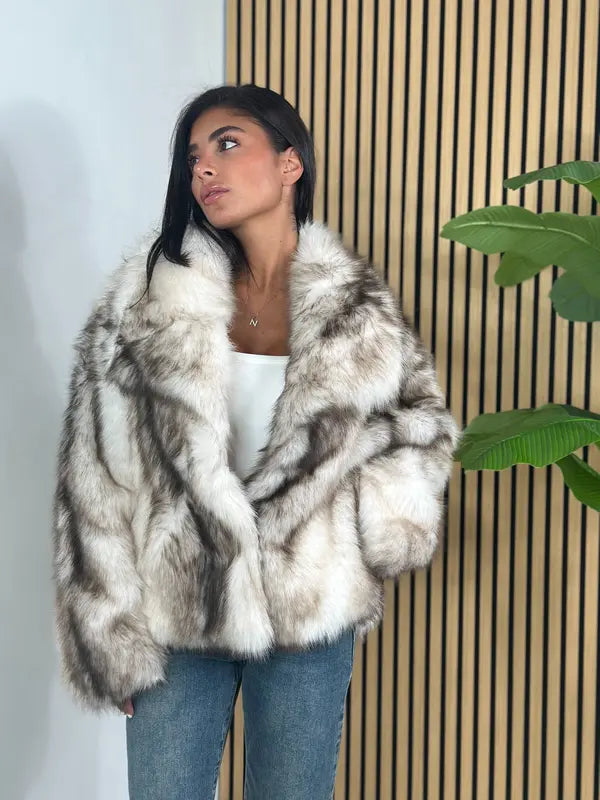 Women's Solid Color Faux Fur Fuzzy Jacket, Casual Long Sleeve Collared Fuzzy Coat for Fall & Winter, Women's Clothing for Daily Wear, Cute Tops
