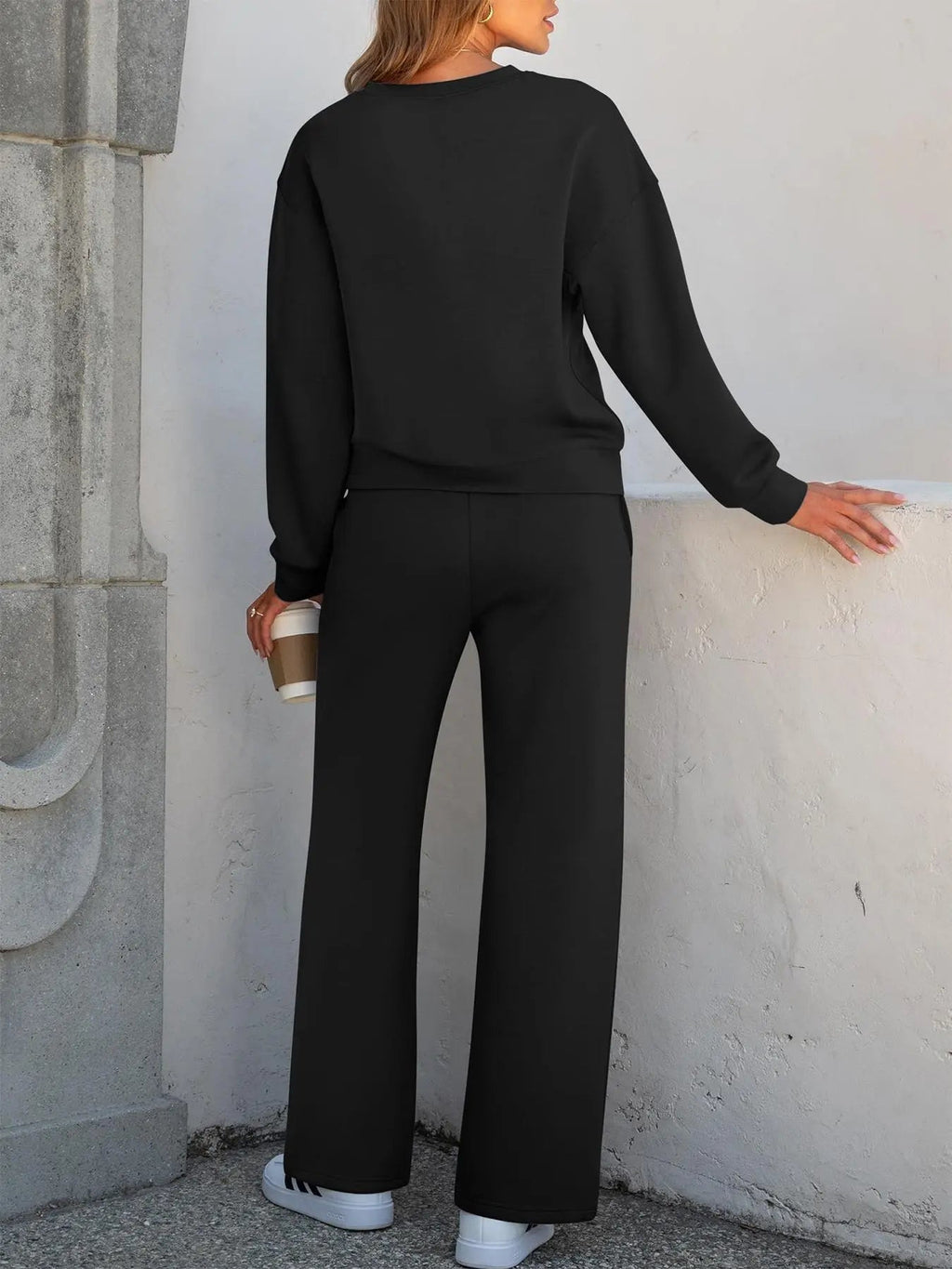2 Piece Women's Casual Long Sleeve Pocket Sportswear Set, Stylish Wide Leg Athletic for All Seasons, Comfortable Fitted Fashion