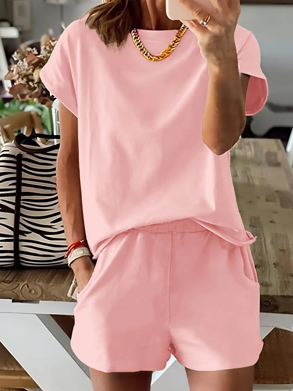 Women's Letter Print Two-Piece Set, Casual Short Sleeve T-Shirt and Sweatpants for Summer, Women's Everyday Wear