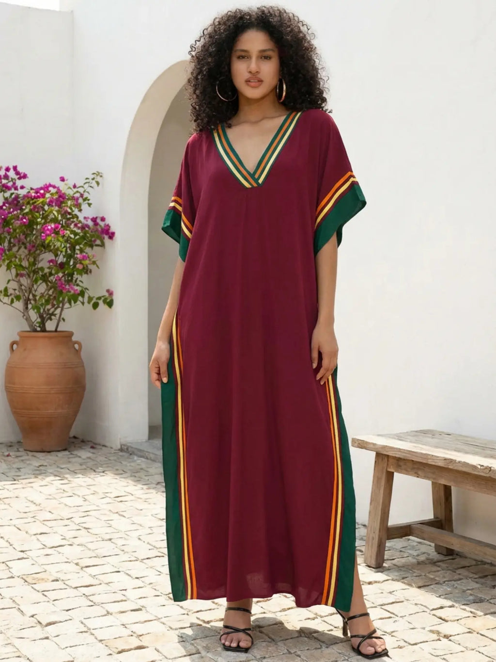 Women's Casual Kaftan Long Dress Oversized Chic Bohemian House Robe Beachwear Vacation Bathing Suit Cover Up Lounge Wear Boho Summer Holiday