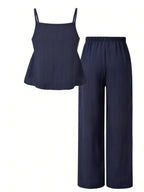 Two-Piece Set Women's Solid Color Cami Top & Wide Leg Pants Set