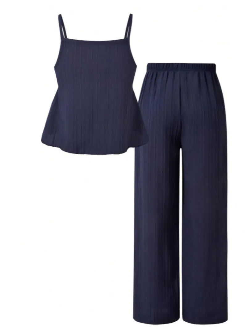 Two-Piece Set Women's Solid Color Cami Top & Wide Leg Pants Set