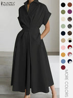 Women's Solid Color Collared Dress, Casual Short Sleeve  Dress for Summer, Ladies Clothes for Daily Wear