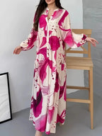 2026 New Floral Long Sleeve Dress, Versatile V-Neck Casual Maxi Dress, Loose Fit Elegant Style for Women