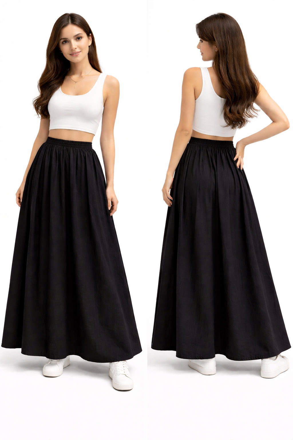 Jupe longue fluide taille haute – coupe ample élégante avec taille élastique confortable look chic et moderne
