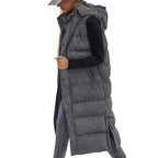 Women's Long Puffer Vest with Quilted Hood and Button Down Closure for Winter Coat 2025 - Tops, Womenswear
