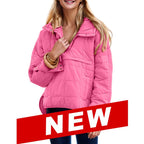 Women's Oversized Puffer Jacket Quilted Dolman Hoodies Pullover Long Sleeve Lightweight Warm Tops with Big Chest Pocket