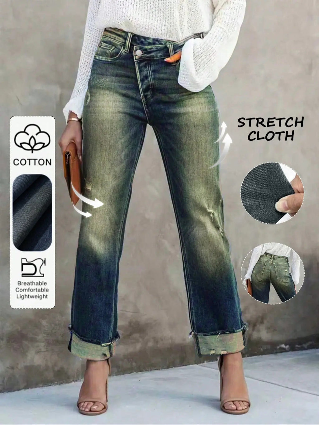 Women's Solid Color Jeans, Casual Comfy Denim Pants for Daily Wear, Ladies Bottoms for All Seasons
