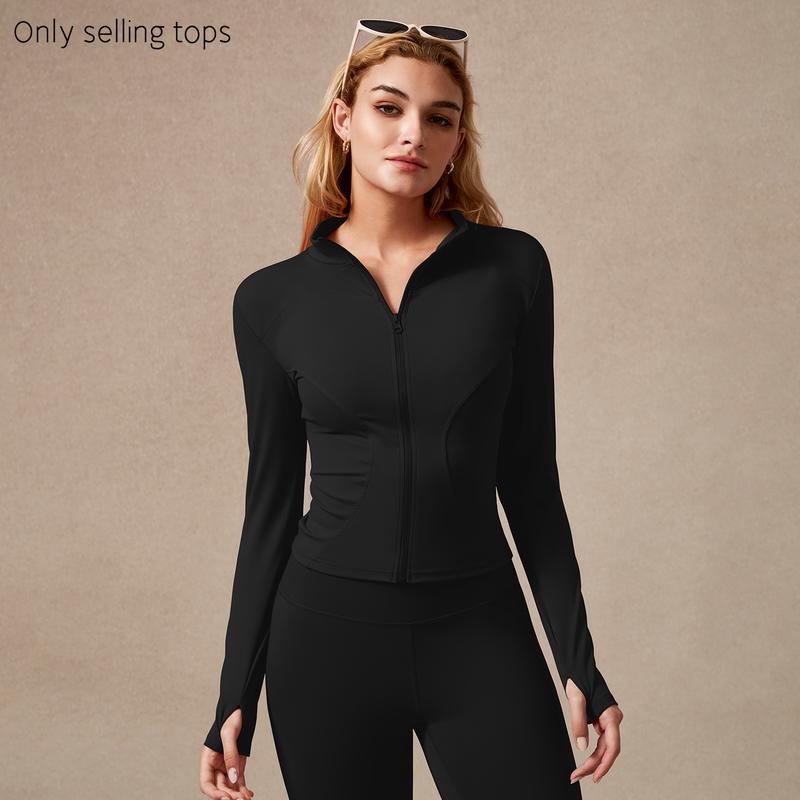 Women's Full Zip Long Sleeved Sports Jacket Slim Fit Quick Dry Stretch Fabric with Thumb Holes for Running Yoga Gym Workout Outfits Activewear