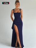 Women's Plain Split Thigh Backless Dress, Elegant Sexy Sleeveless Dress for Party Club Dating Wear, Ladies Clothes for All Seasons, Floor Length Slip Dress