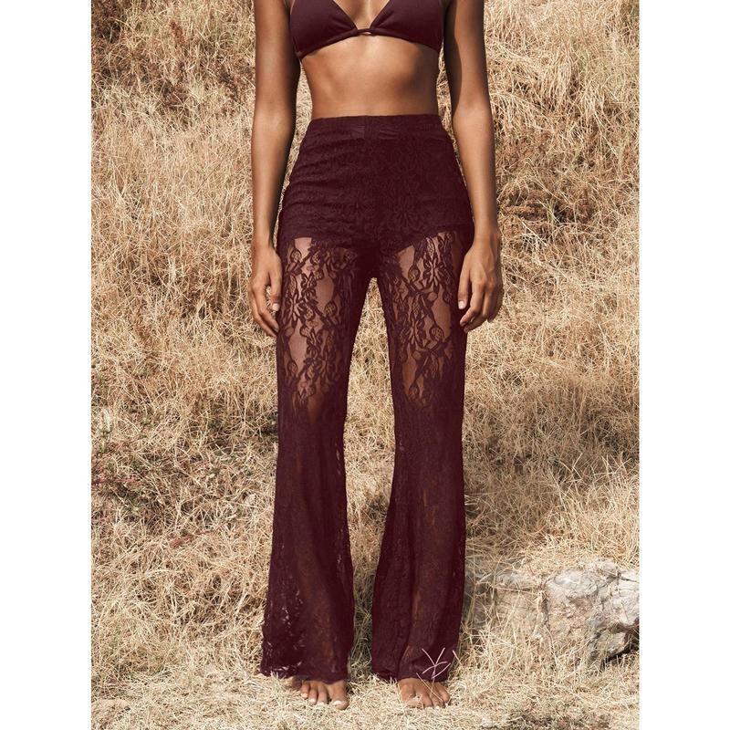 Women's High Waist Flare Lace Knit Vacation Pants