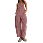 Corduroy Overalls for Women Barrel Wide Leg Bib Corduroy Pants Women Adjustable Romper Jumpsuit with Pockets