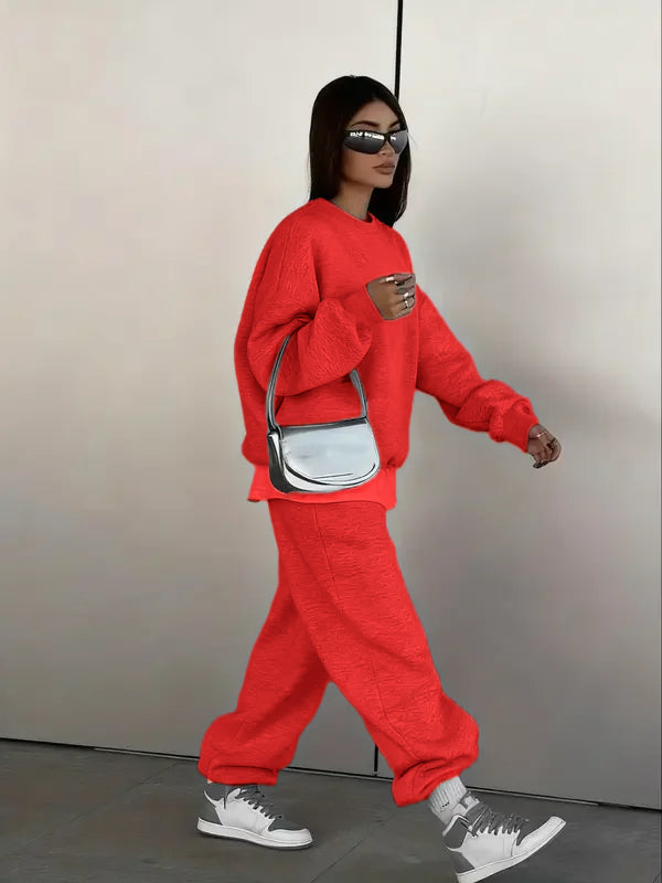Women's Two-Piece Set Round Neck Sweatshirt and Loose Jogger Pants, Street Hip-Hop Casual Sporty, Fall & Winter Fashion