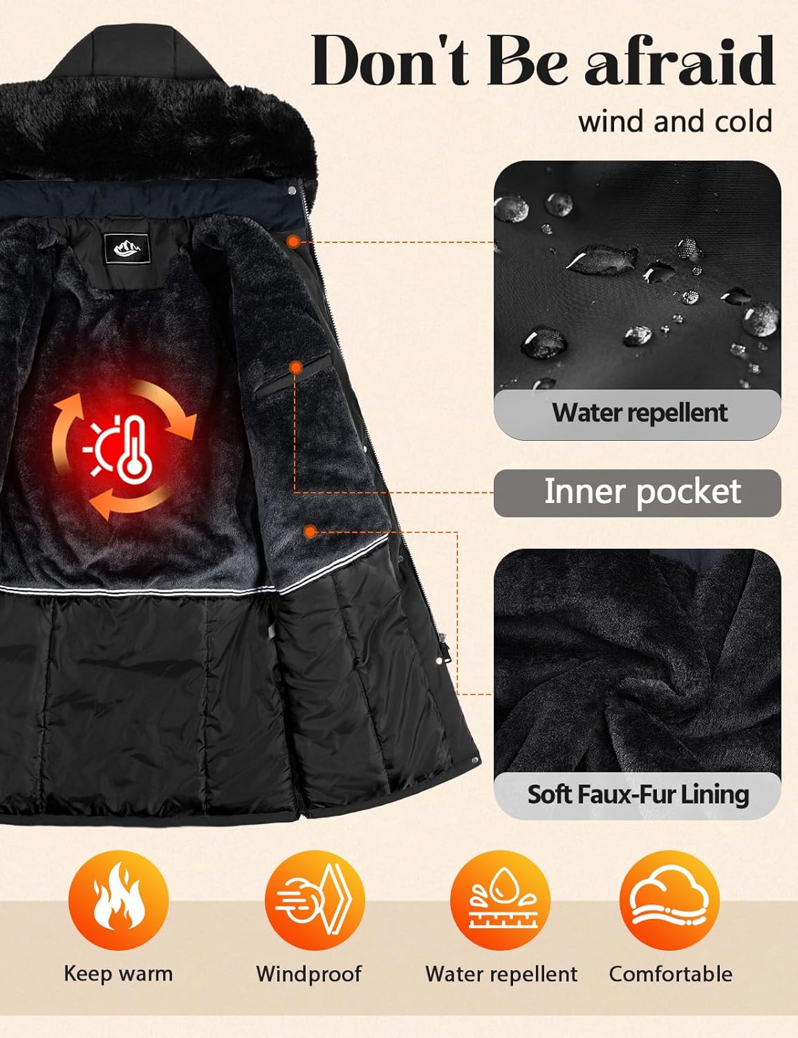 Women's Long Coats Winter Fleece Lined Warm Long Jackets for Women, Water Repellent Windproof Parka Coat Zip Up Button Drawstring Waist Overcoat with Pockets and Detachable Hood